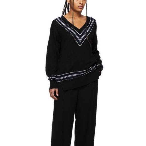 RAG & BONE Diana Extra Fine Merino Wool Oversized Black and Navy Sweater Size M - Picture 2 of 10